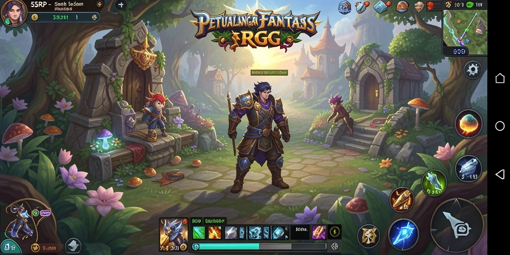 Gameplay 55RP yang menampilkan pertarungan dan eksplorasi dunia RPG.