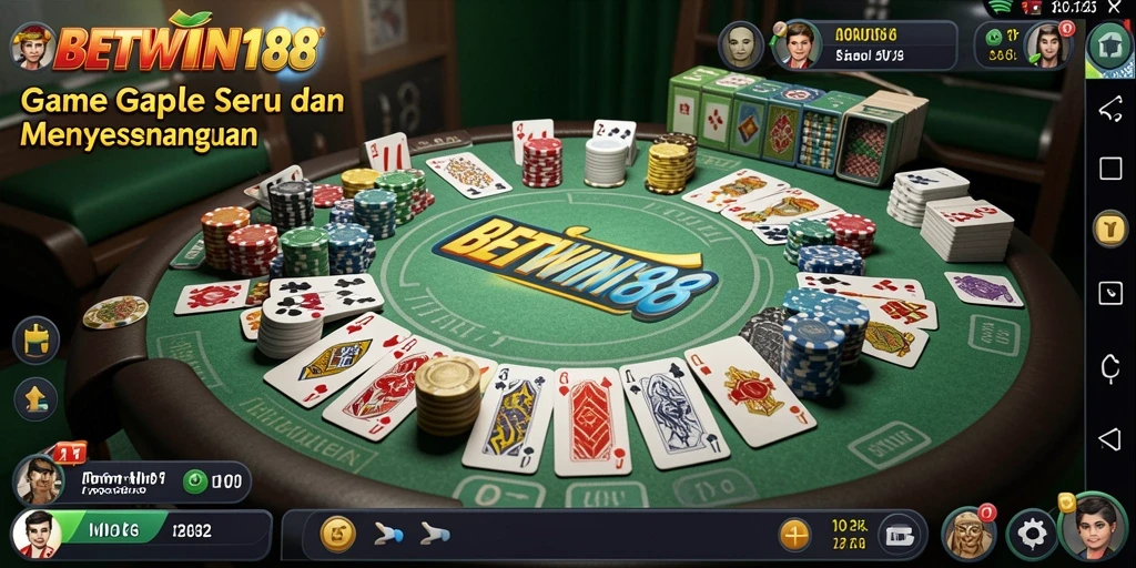 Screenshot gameplay BETWIN188 dengan suasana permainan Gaple yang seru.