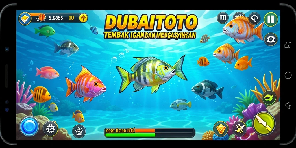 Tangkapan layar gameplay DUBAITOTO menampilkan aksi menembak ikan yang seru.