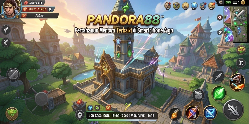 Tampilan menara pertahanan dalam aksi melawan musuh.