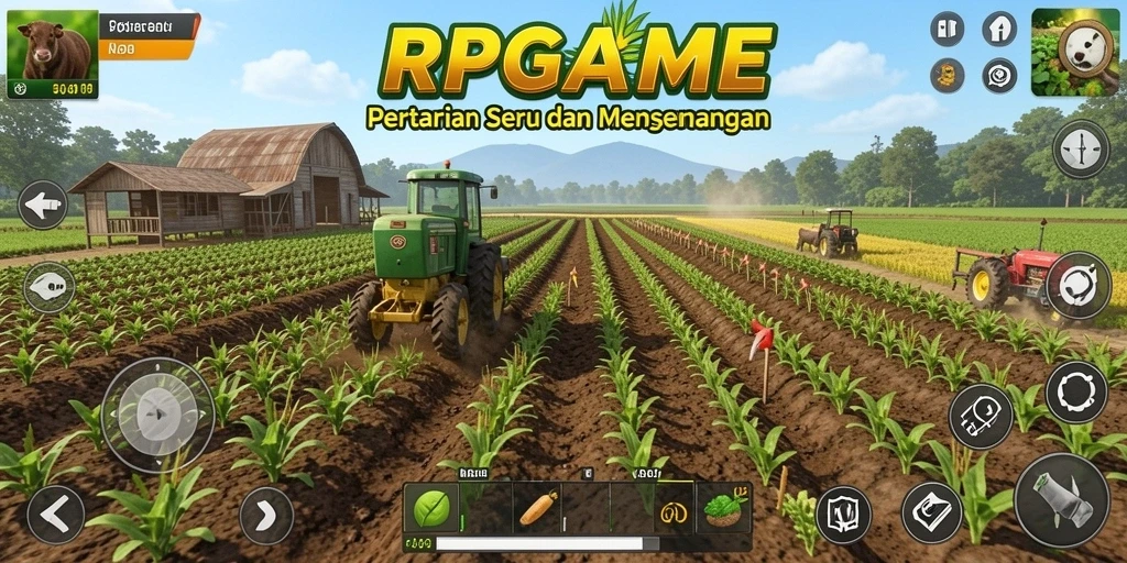 Tampilan gameplay RPGAME yang penuh warna dan interaktif dalam dunia pertanian.