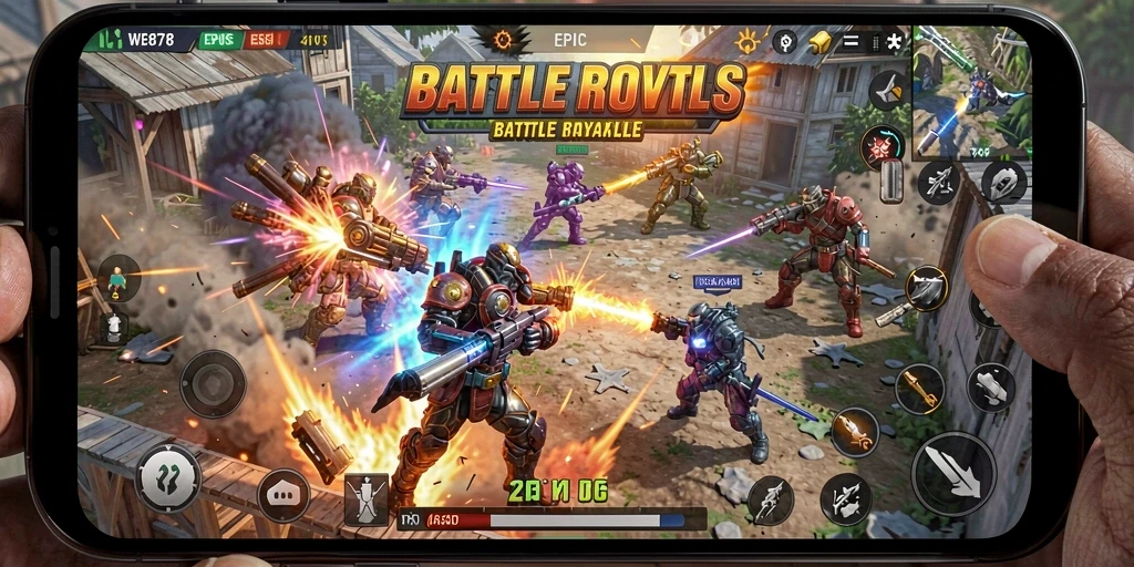 Tangkapan layar WE878 menampilkan pertempuran seru dalam arena Battle Royale.