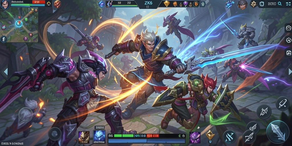 Tampilan gameplay ZK6 yang menampilkan pertarungan seru antar karakter MOBA.